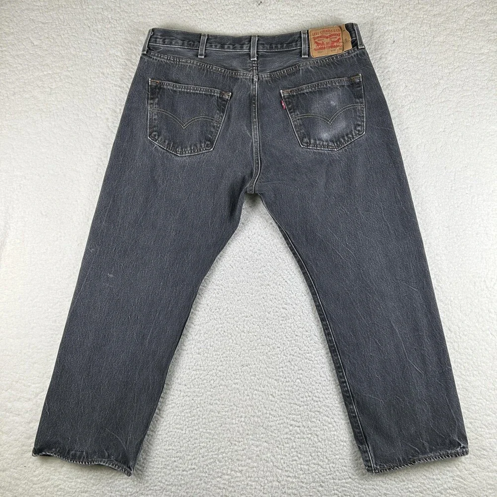 Levis 501 Jeans Mens 38x27 Charcoal Gray Denim Regular Straight Leg Button Fly